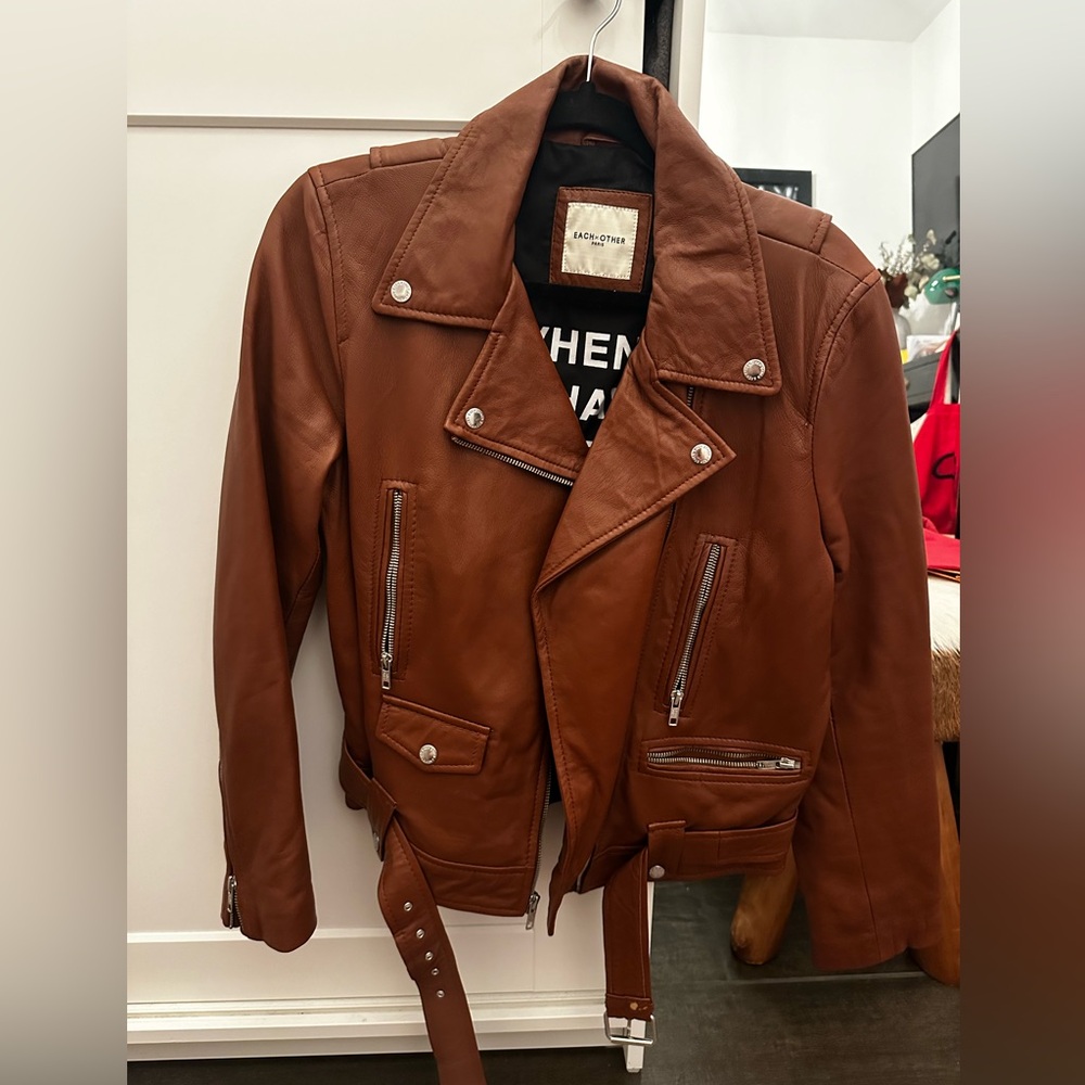 Each x Other Paris Baya Brown Soft Sheep Leather Biker Jacket Size M